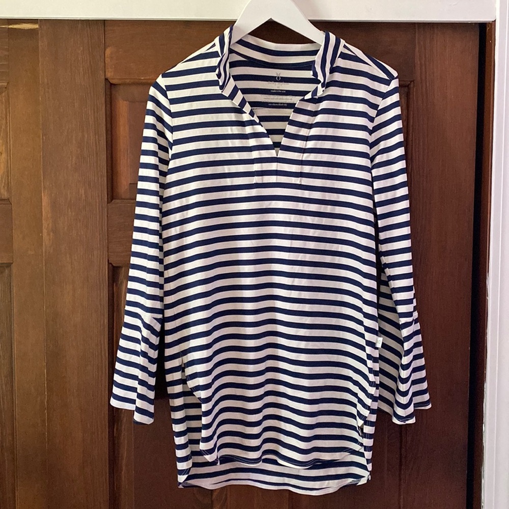 Dudley Stephens india bell sleeve nautical white and navy stripe tunic medium